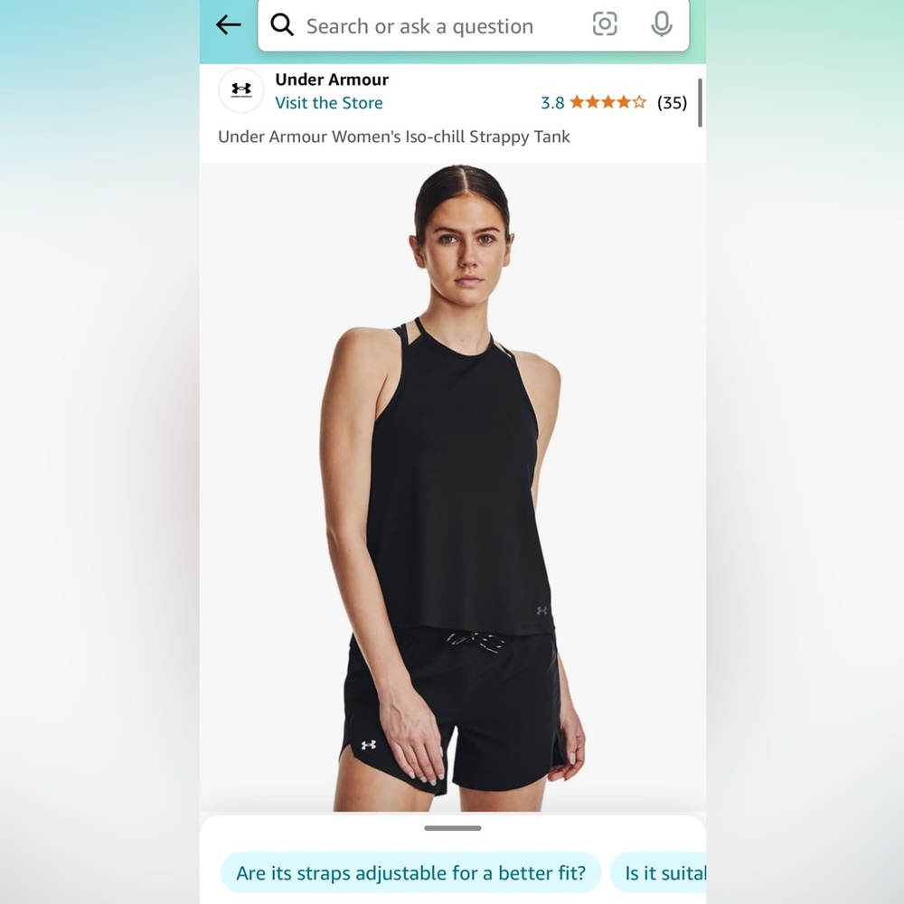 Women’s under Armour, black iso chill strappy tank large